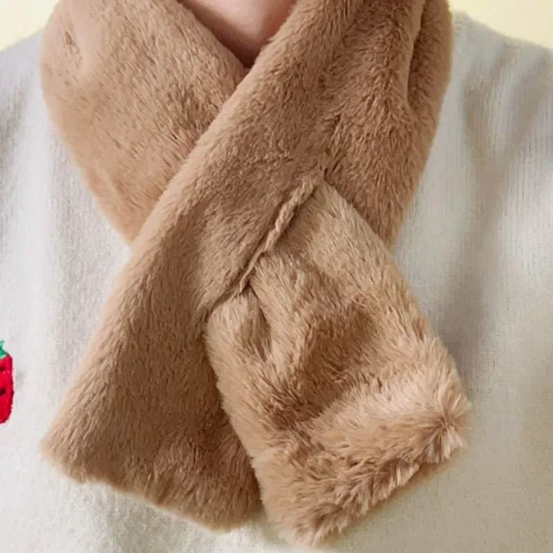 Autumn Winter Warm Plush Scarf Women Cold Proof Smooth Fluffy Thick Scarves Girls Cute Comfortable Solid Color Soft Neck Warmer