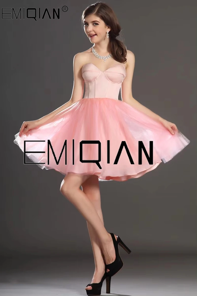 

New Fantastic Strapless Sweetheart Short Prom Dress Pink Tulle Cocktail Dress