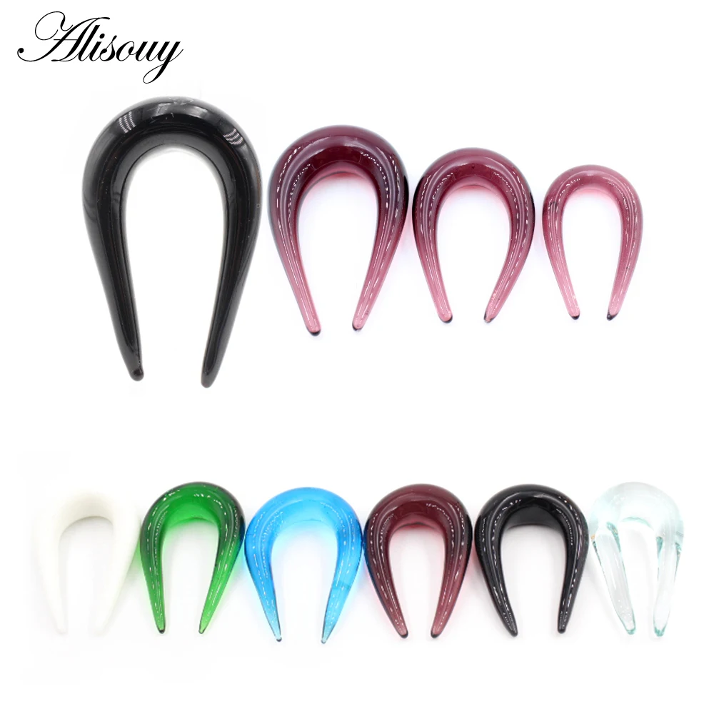 Alisouy 2 SZT. 6-10mm Klipsy do uszu w kształcie litery U z szkła, zatyczki do uszu, rozciągacze, tunele, tapersy, kalibre, kolczyki, biżuteria do piercingu ciała