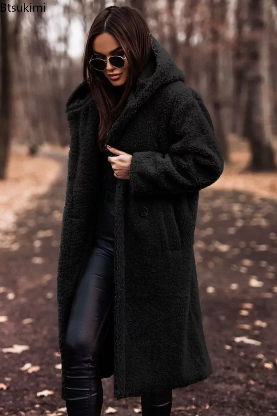 New 2024 Women's Thick Warm Long Coat Jacket Plush Keep Warm Faux Fur Coat Women Autumn WinterJacket Female Outwear Wool Blends