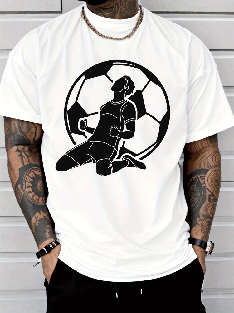 Men Summer Cotton Tee Football Soccer Player Celebration Silhouette Graphic Sports Fan Casual Short Sleeve Daily Fashion Top