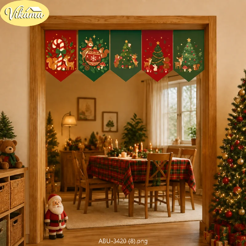VIKAMA Cute Cartoon Christmas Tree Pennants, Winter Holiday Christmas Ornaments Featuring Forest Animals, Home Decor