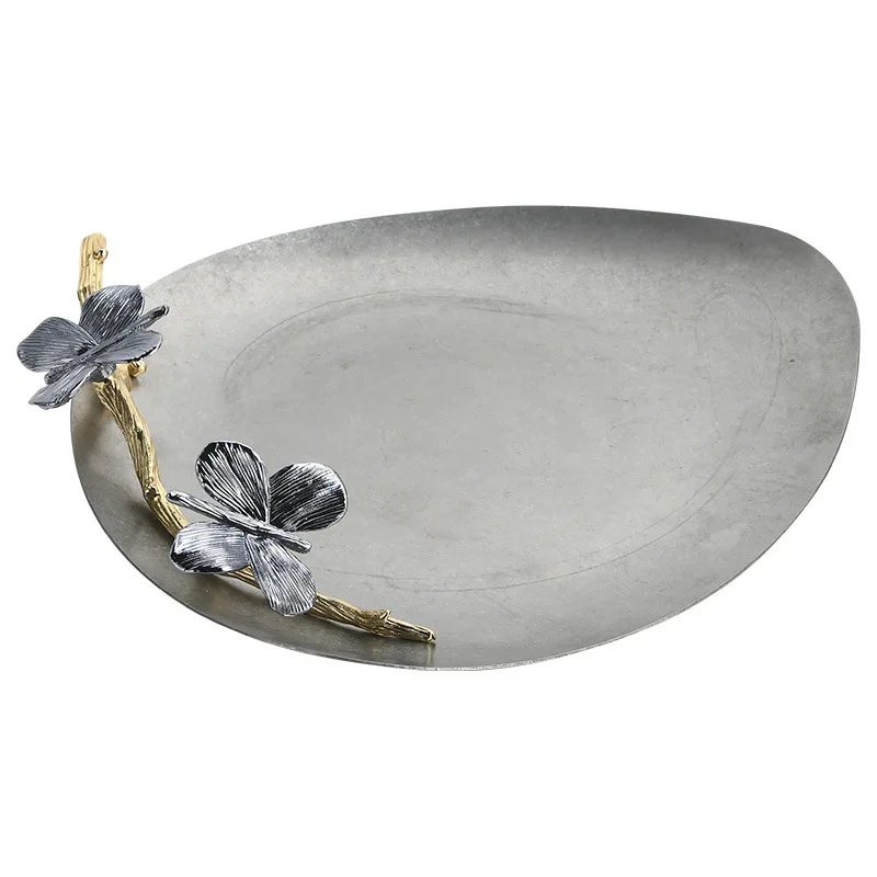 

European modern creative stainless steel old fruit plate plate light luxury retro style living room coffee table home metal