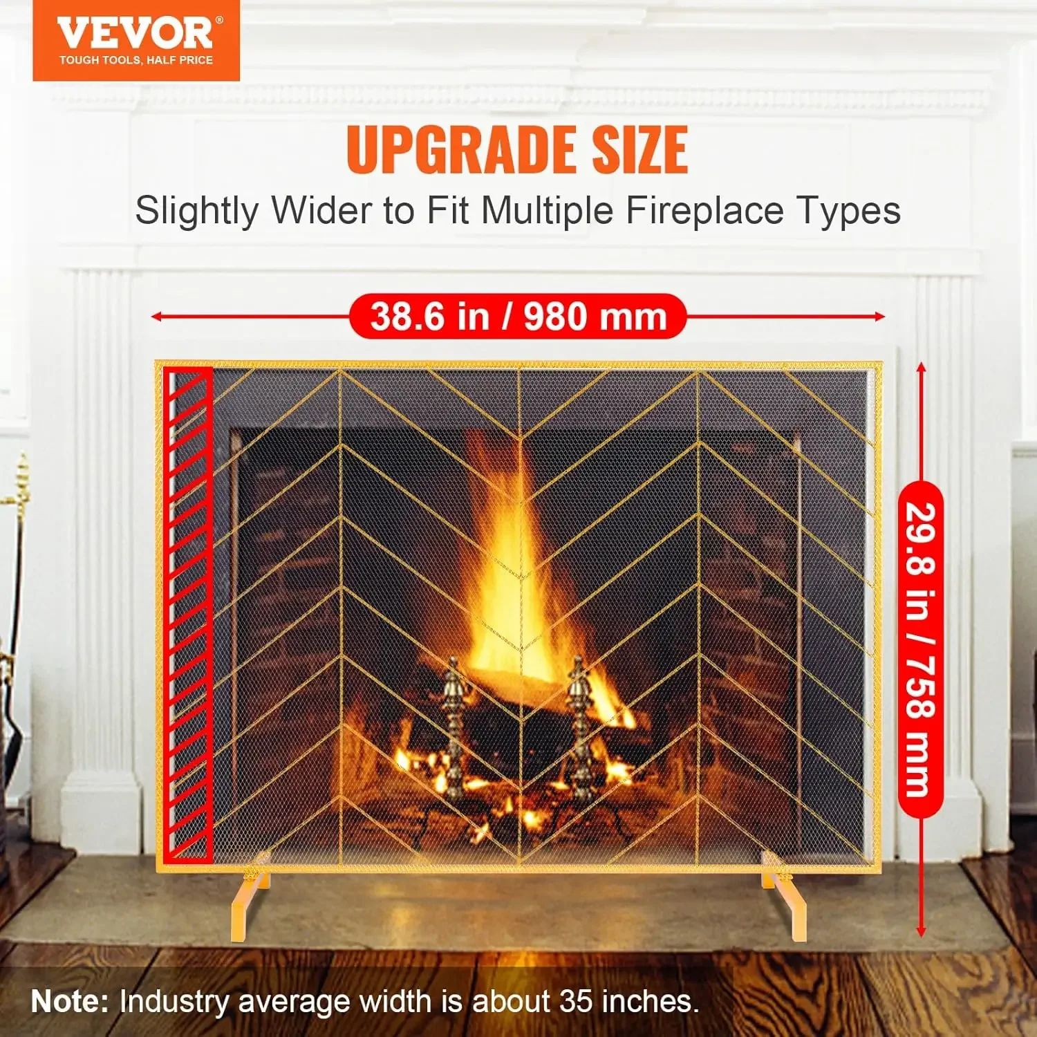 Fireplace Screen Single Panel, Sturdy Iron Mesh Fireplace Screen, 38.6