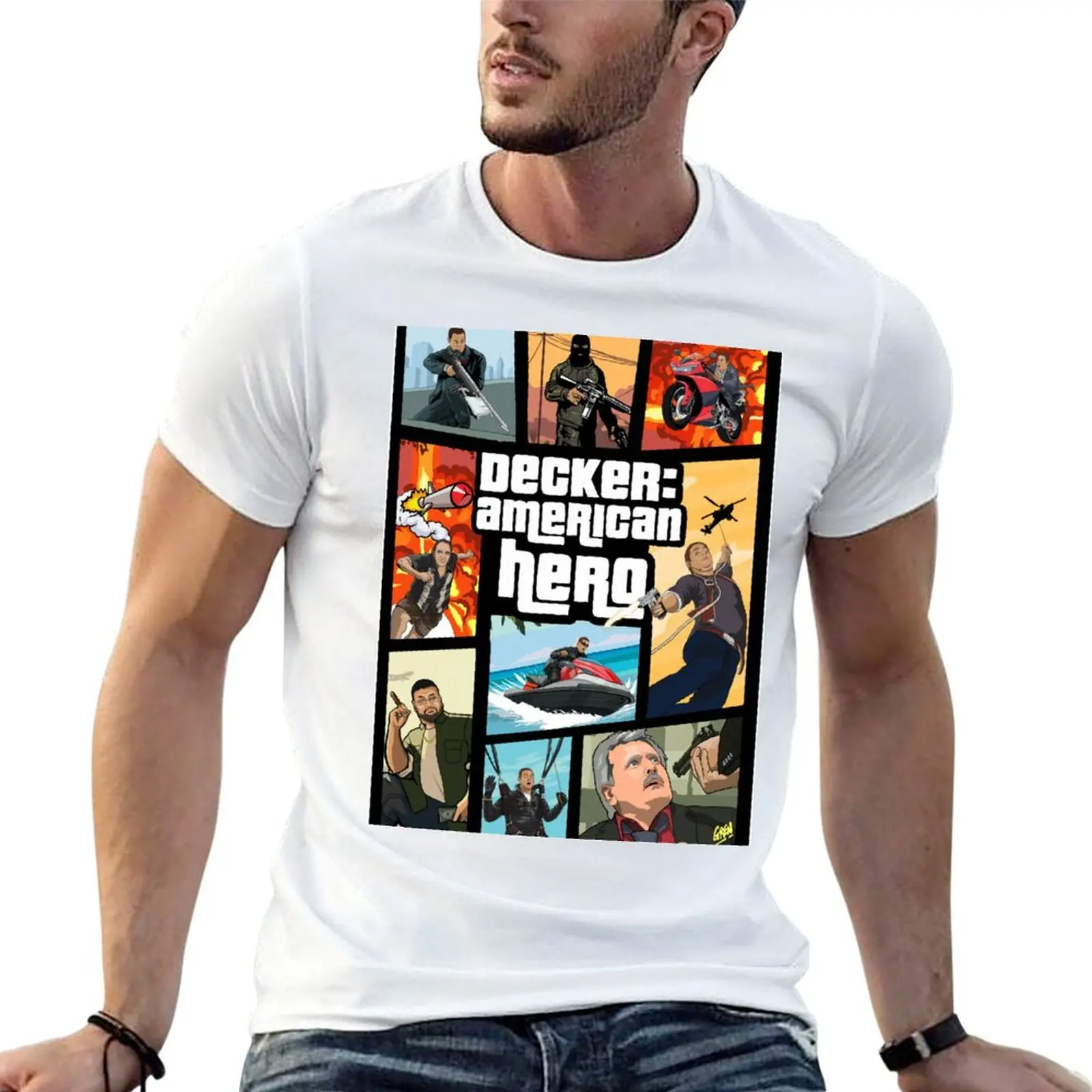 Decker: American Hero, original On Cinema Artwork T-Shirt Casual Pattern Print Tee Shirt