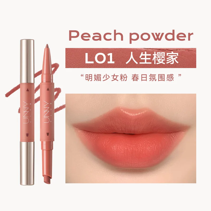 UNNY Caneta delineadora labial de duas cabeças, contorno em formato de lábio, acabamento fosco natural, batom, maquiagem feminina, cosméticos, beleza original