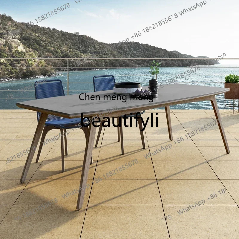 

CC Table and Chair Set Teak Rainproof Rattan Woven Balcony Outdoor Villa Courtyard Sand Leisure Coffee Shop Western Restaurant