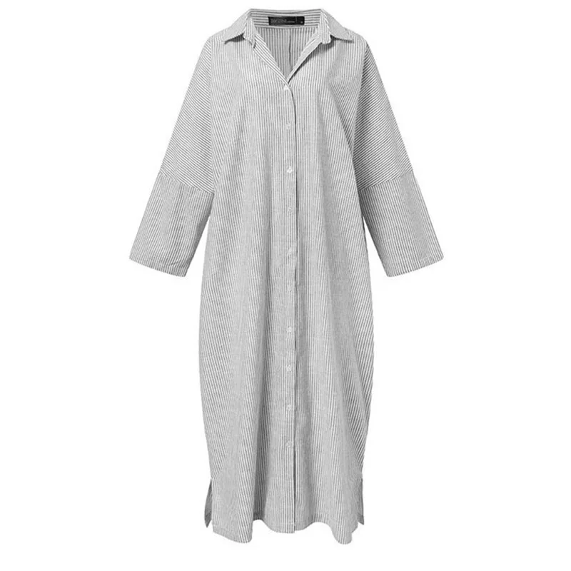 Vestido de talla grande a rayas con solapa, ropa de talla grande, cárdigan suelto de manga larga con botones, falda informal grande 2022 4XL 5XL