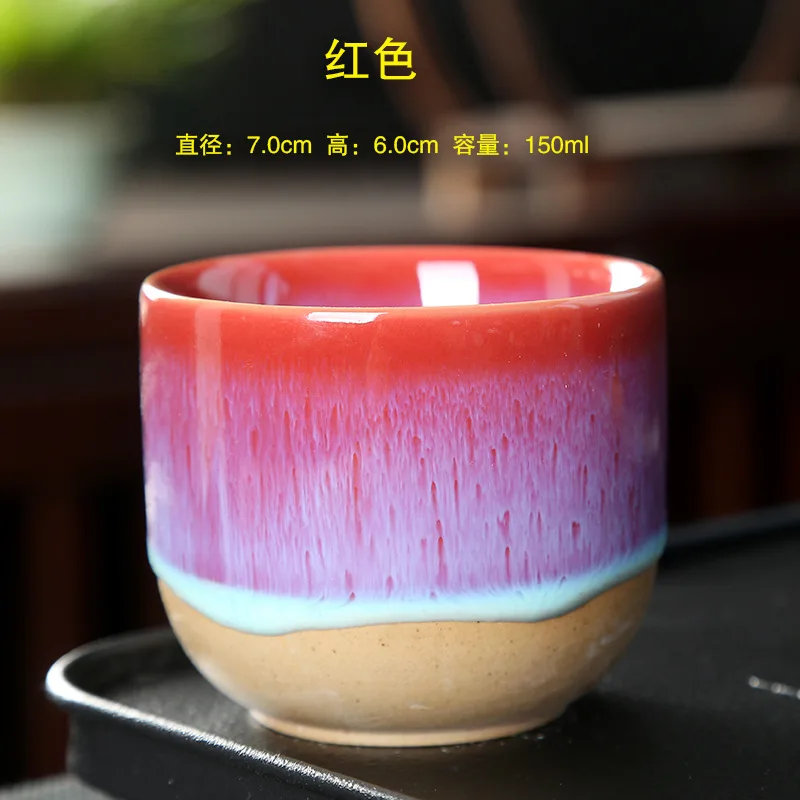 Vintage Multicolor Kiln Fambe Ceramic Teacup Japanese Style Retro Handmade Tea Cup Temmoku Glaze TeaSet Home Tea Bowl Master Cup