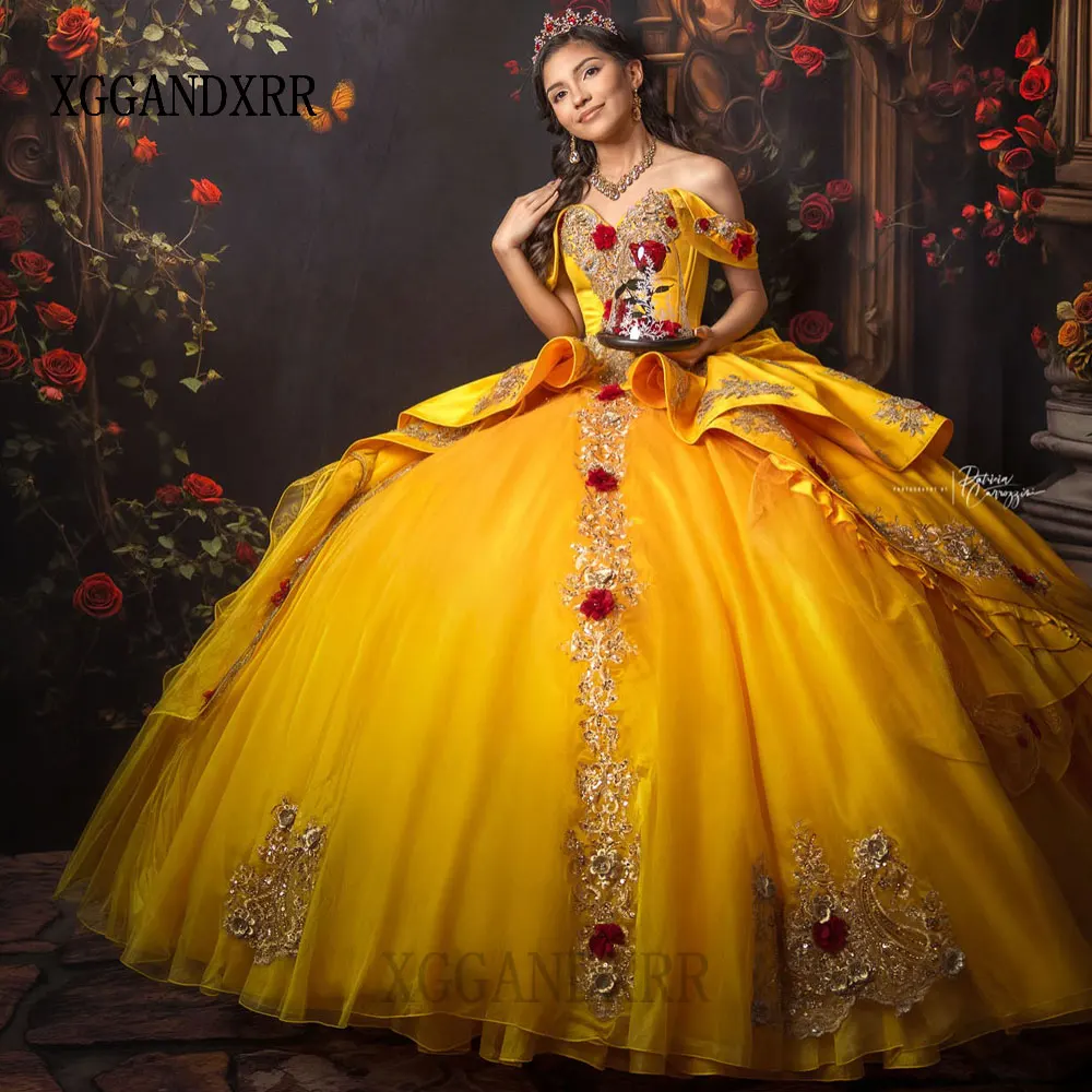 Customized Yellow Princess Quinceanera Dresses 2025 Cosplay Beauty and the Beast Luxury Birthday Vestidos De 15 Anos Quinceañera