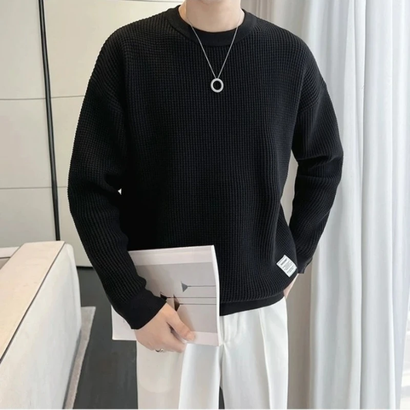 Spring Autumn New Fashion Round Neck Long Sleeve Pullovers Men\'s Clothing Solid Color Korean Casual Loose Trend All-match Tops