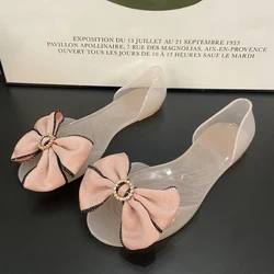 Women's summer sandals flat bottomed bow beach tourism vacation jelly shoes crystal shoes plastic beach sandals shallow mouth co