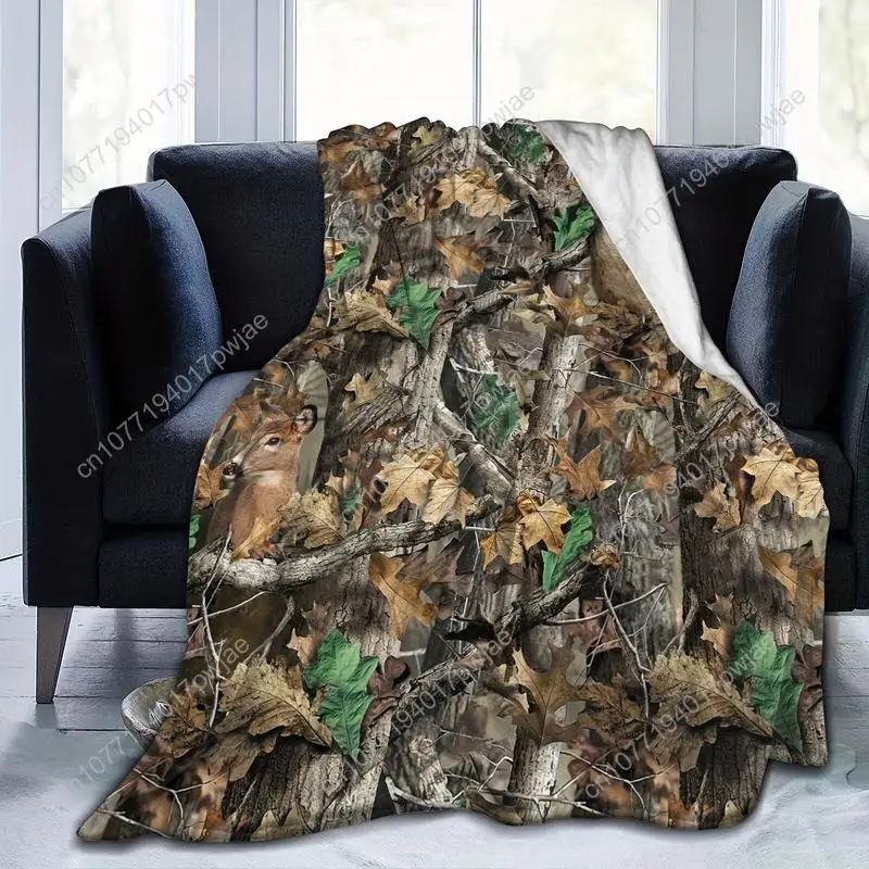 Camouflage Leaves And Deer Comfortable Flannel Blanket Super Soft Warm Fleeces Blankets Four Season Custom blankets