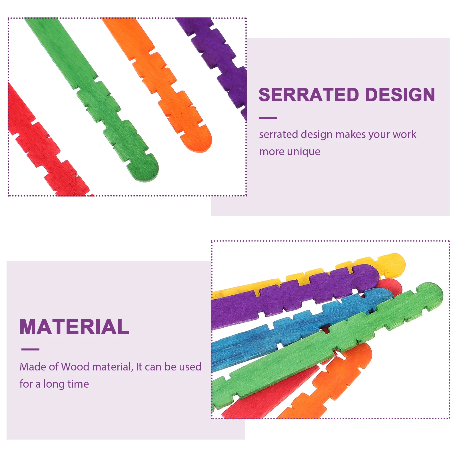 

200Pcs DIY Ice Cream Sticks Serrated Wood Craft Sticks for Popsicles Making Creative Coloring Activities Multi-Use Reusable