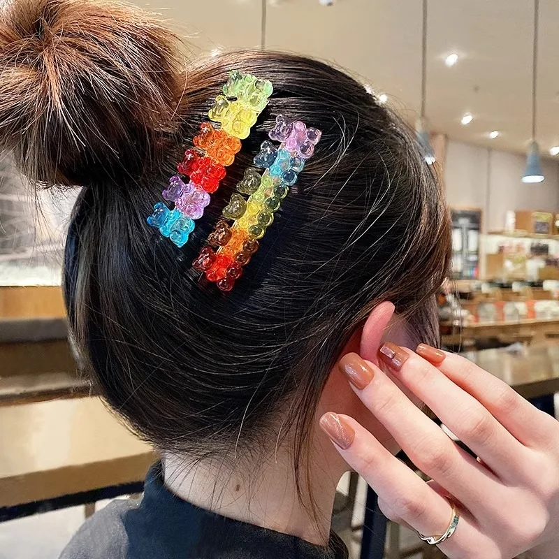 Colorful Kawaii Bear Hairpin Resin Geometric Sweet Cool Versatile Bear Hair Clip Lovely Premium Feel Korean Hair Accessories