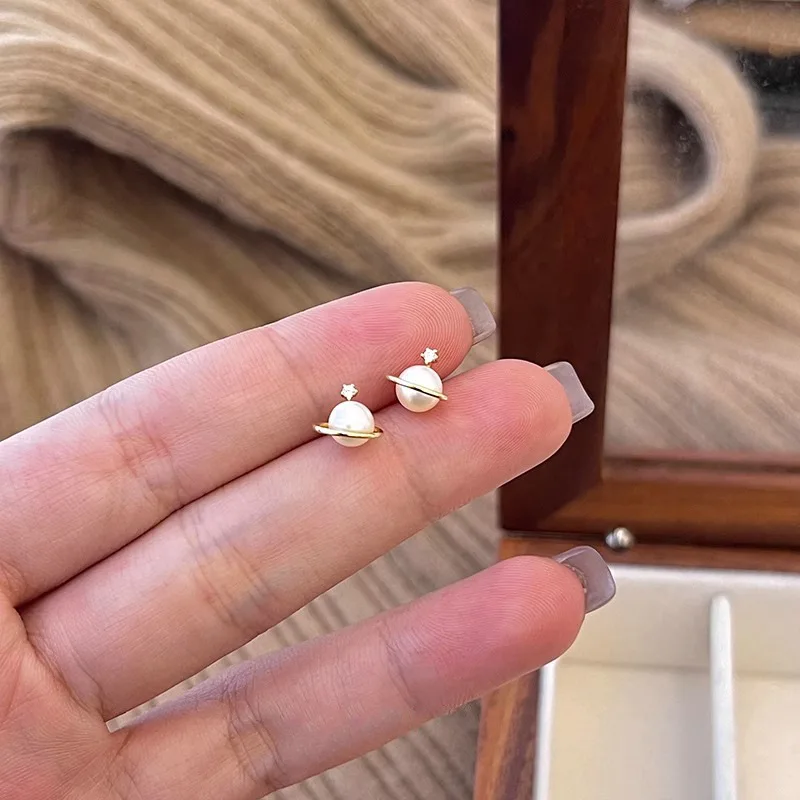 Korean Fashion Simple Round Imitation Pearl Uniquely Designed Stud Earrings For Women Girls Charm Elegant Party Jewelry Gifts