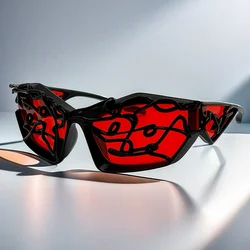 Personalized lines Trendy Y2K Futuristic Sunglass women Fashion Cool Cat Eye Sun Glasses for Men lentes de sol mujer