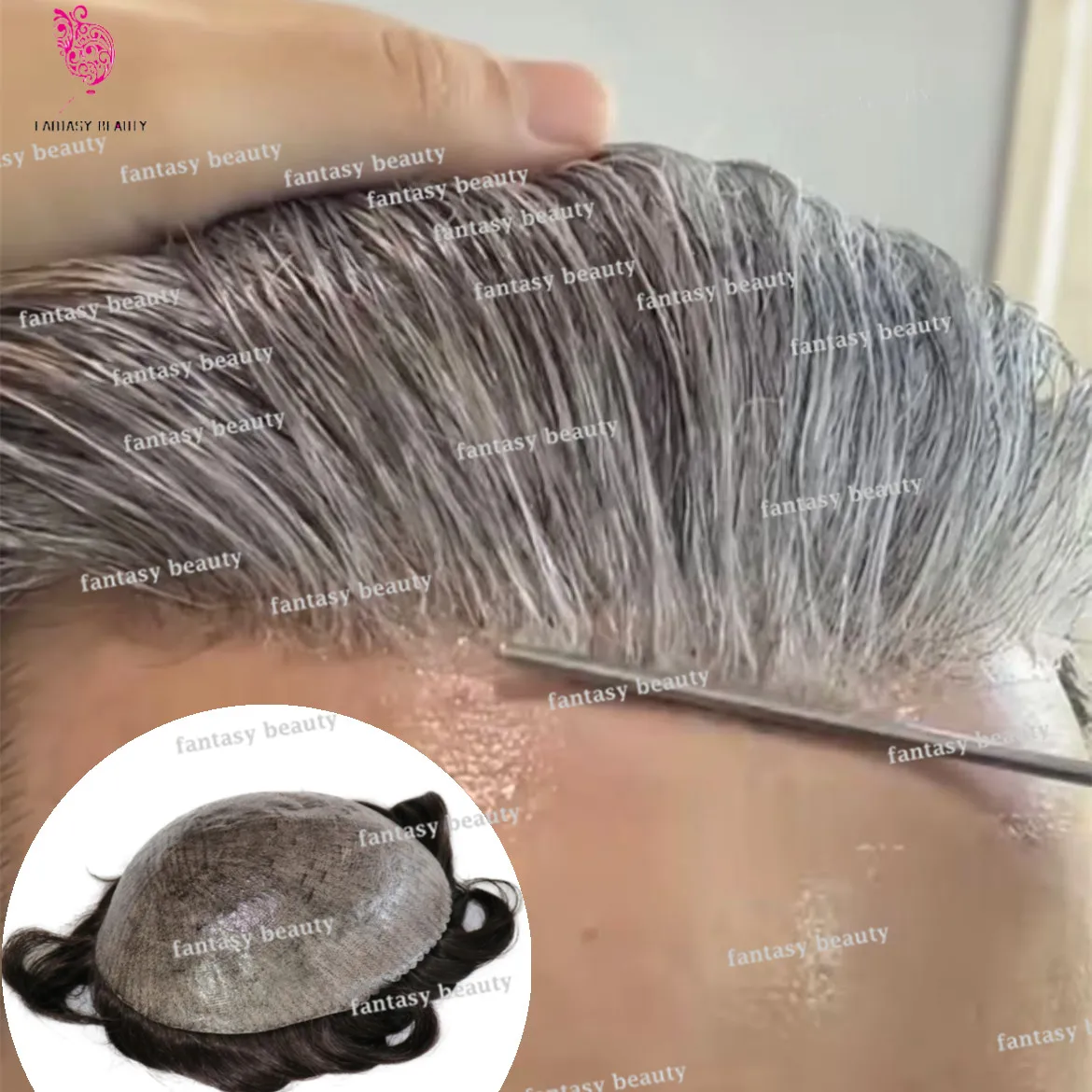 Thin skin Full PU Silicon based 1B40 1B65 Black Gray Natural hairline Durable Men Toupee 100 human hair wig Capillary Prosthesis