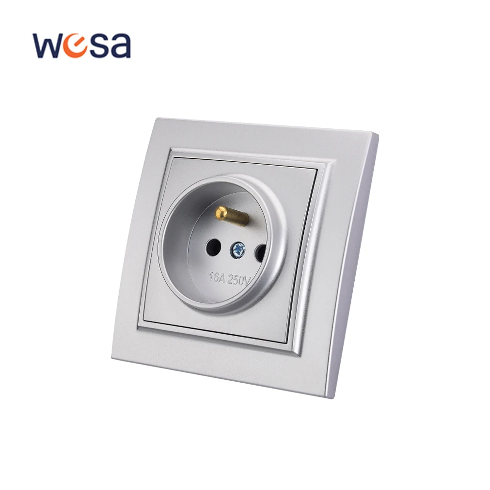 

WESA France Silvery Wall Socket Plugs Power Socket Electrical Outlett With Ground Flame Retardant Spray Paint Plastic Socket