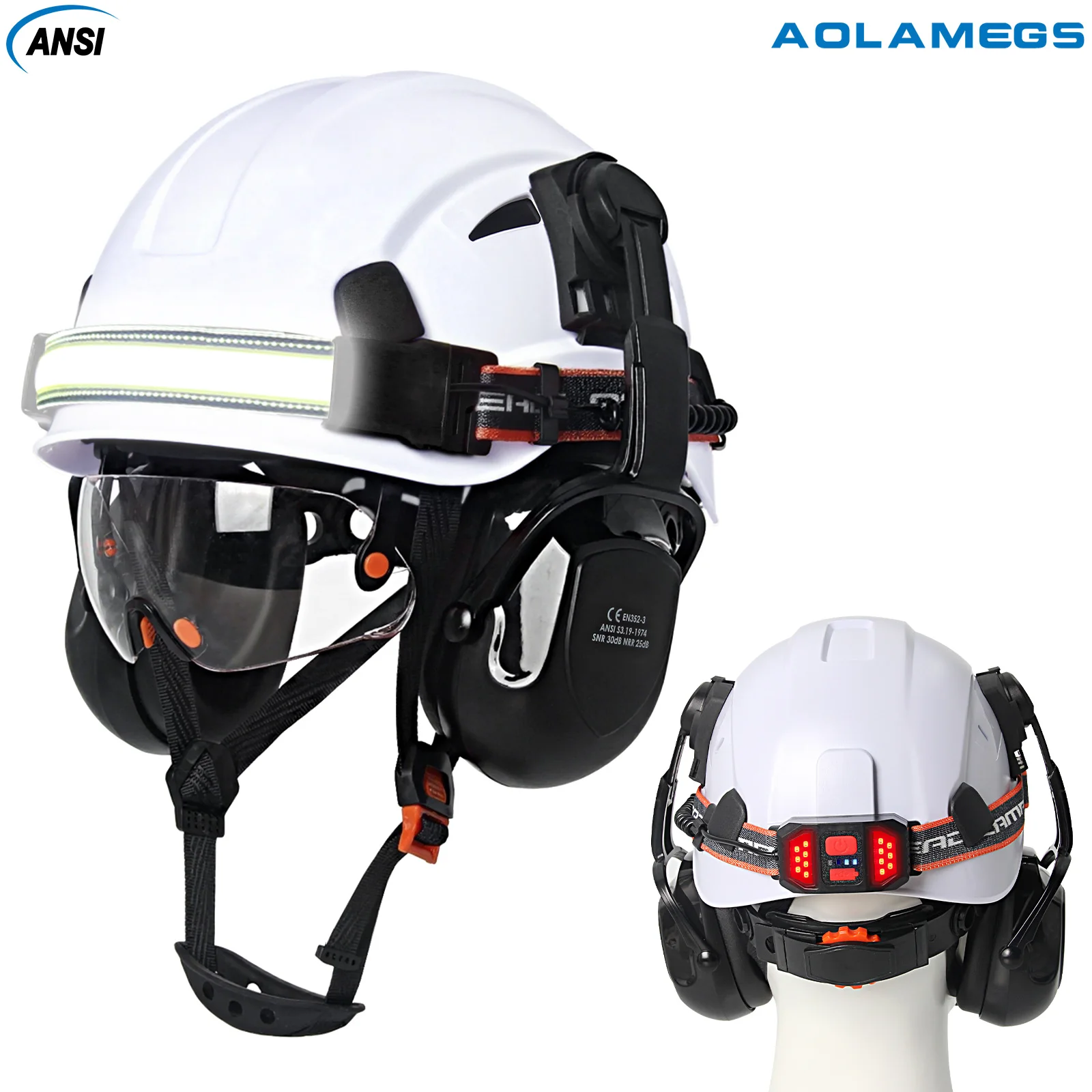 Construction Safety Helmet With Led Headlamp Visor Earmuffs CE Hard Hat Head Light Weight Industrial Working Cap Head Protection