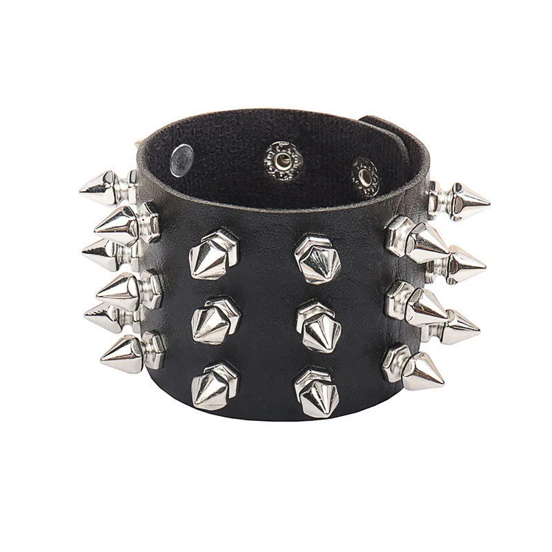 New Heart Star Spike Leather Bracelet Mens Wristband Women Punk Rock Bangle Goth Jewelry Cosplay Emo Gothic Accessories