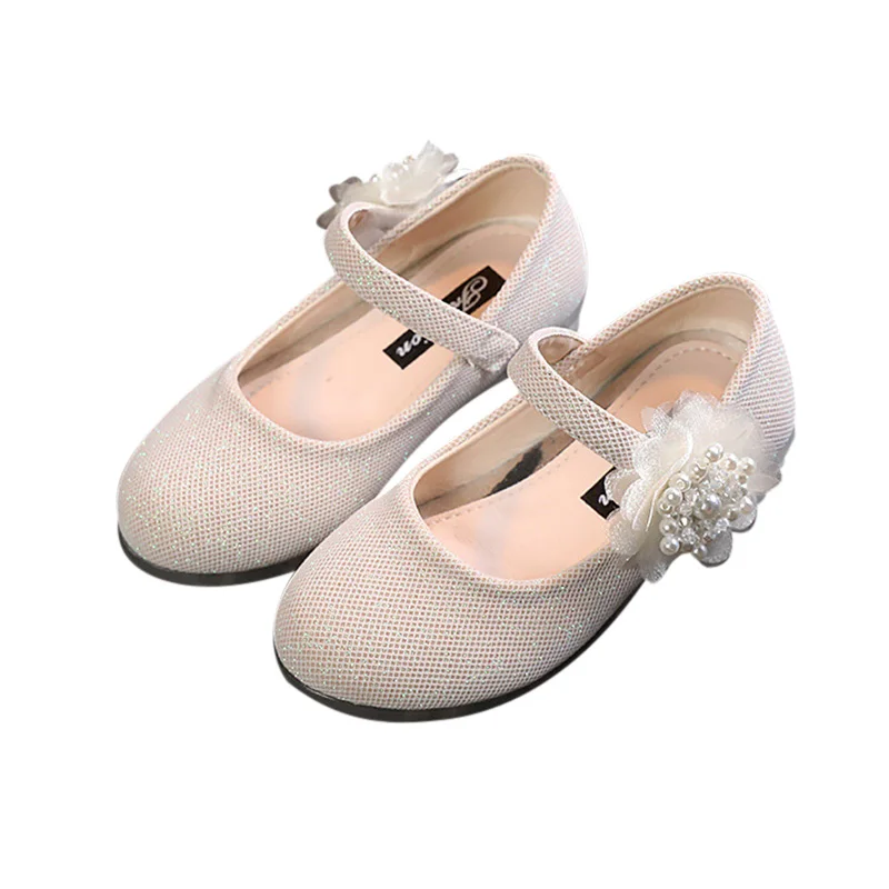 Children Girls Fashion Soft Sole Beans Shoes Pearl Flower Design Princess Style