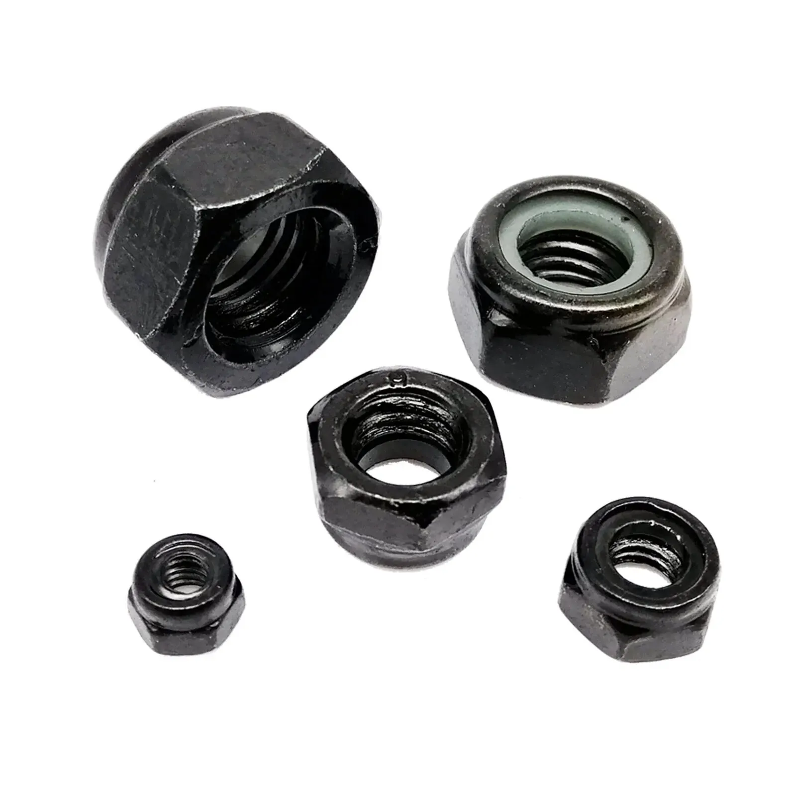 200pcs DIN985 Hexagon Nylon Insert Self Locking Nut Nylock Locknut Assortment Kit Set M2 M2.5 M3 M4 M5 M6 M8 Black Carbon Steel