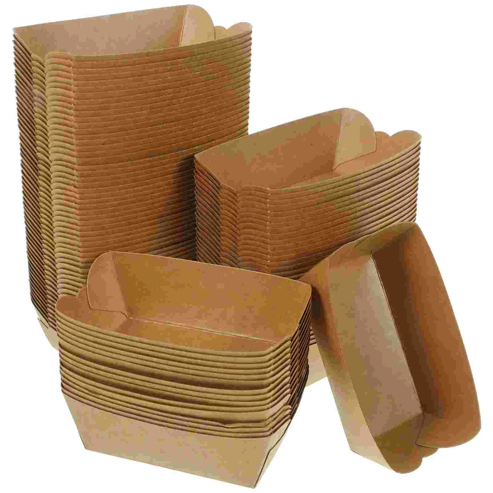 100 Pcs Kraft Paper Picnic Box Snack Container Case Tray with Lid Platter Packing Cases 350g Fried Chicken Boxes Food Large