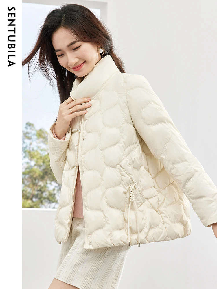 Imagem -04 - Sentubila-jaqueta Puffer Ondulada para Mulheres Cabolsas Curtos 90 Pato Branco Gola Quente Inverno 2023 W34y49503