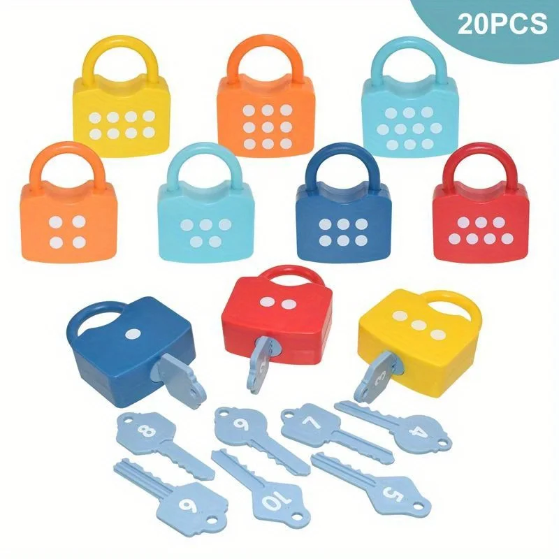 Montessori Kids Alphabet Lock Key Toy 10PCS Set Car Locks Early Educational Learning Number Matching Homeschool Math Baby Toys