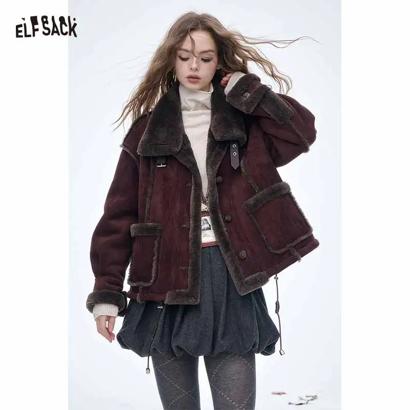 ELFSACK 2025 Winter New Arrivals Preppy Elegant Layered Pleated Darkgray Half Skirt For Women