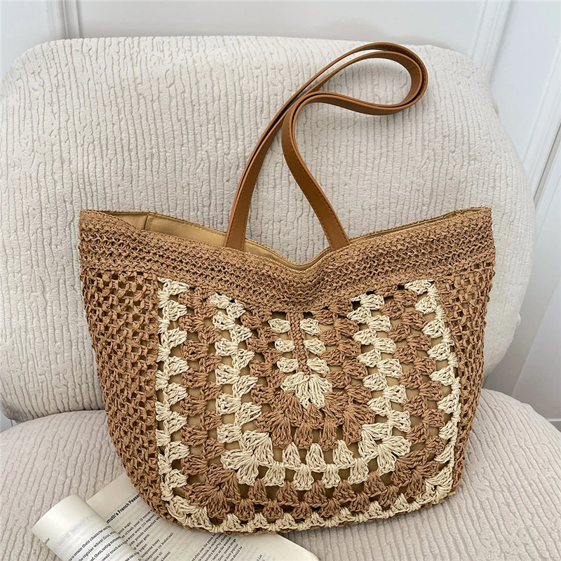 

Элегантная женская соломенная сумка-тоут для отпуска, пляжа и повседневного использования, модная ретро-сумка на плечо 2026
