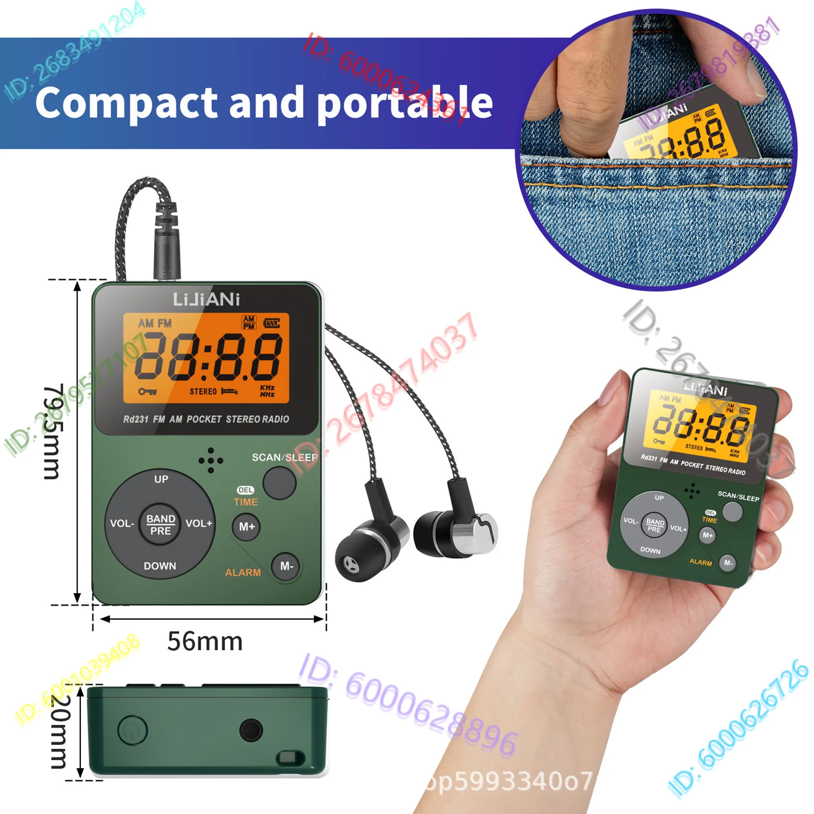 

RD231 Portable Handheld Radio FM/AM 2 Band High Sensitivity, Medium Wave/FM