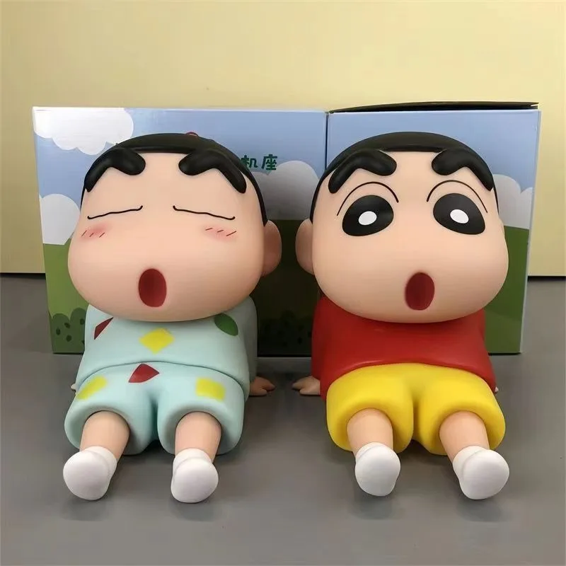 

MINISO For Crayon Shin-Chan Figures Phone Holder Kawaii Anime Desktop Ornaments Cartoon Watching TV Phone Support Cute Doll