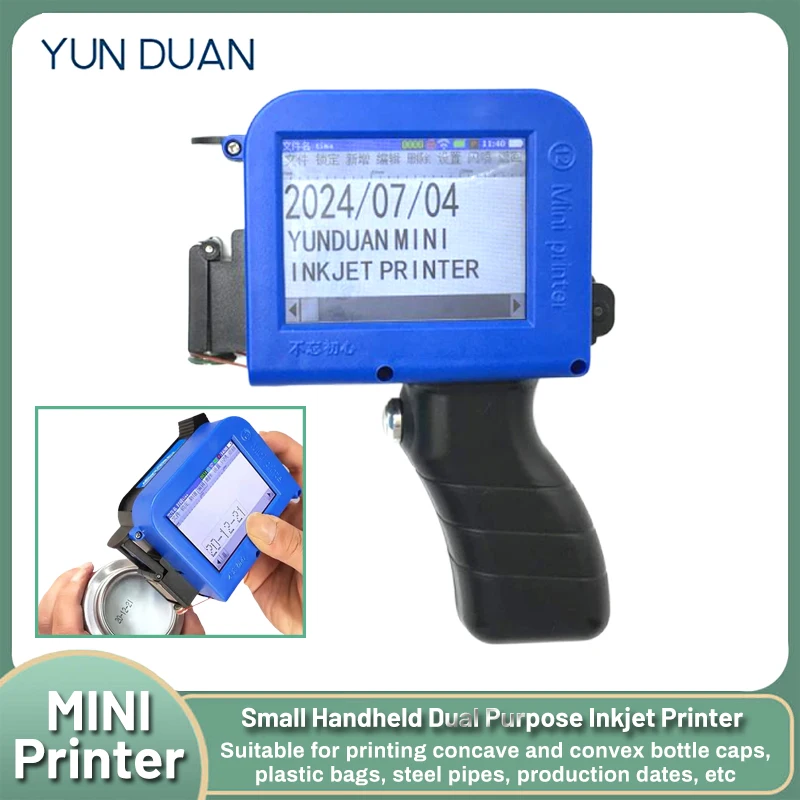 YUNDUAN Mini Handheld Inkjet Printer Ink Kit QR Barcode Logo Expiry Date 12.7mm Multilingual Cap Portable Thermal Coding Machine