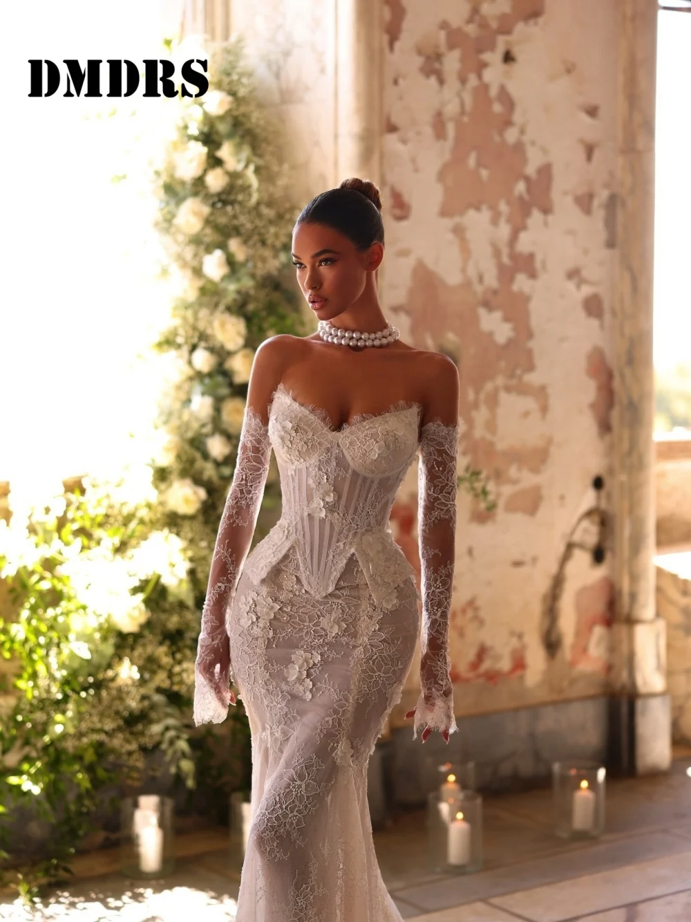 

Romantic Off-Shoulder Wedding Dresses Sexy Lace Bridal Gowns Graceful A-Line Floor-Length Wedding Gowns Vestidos De Novia
