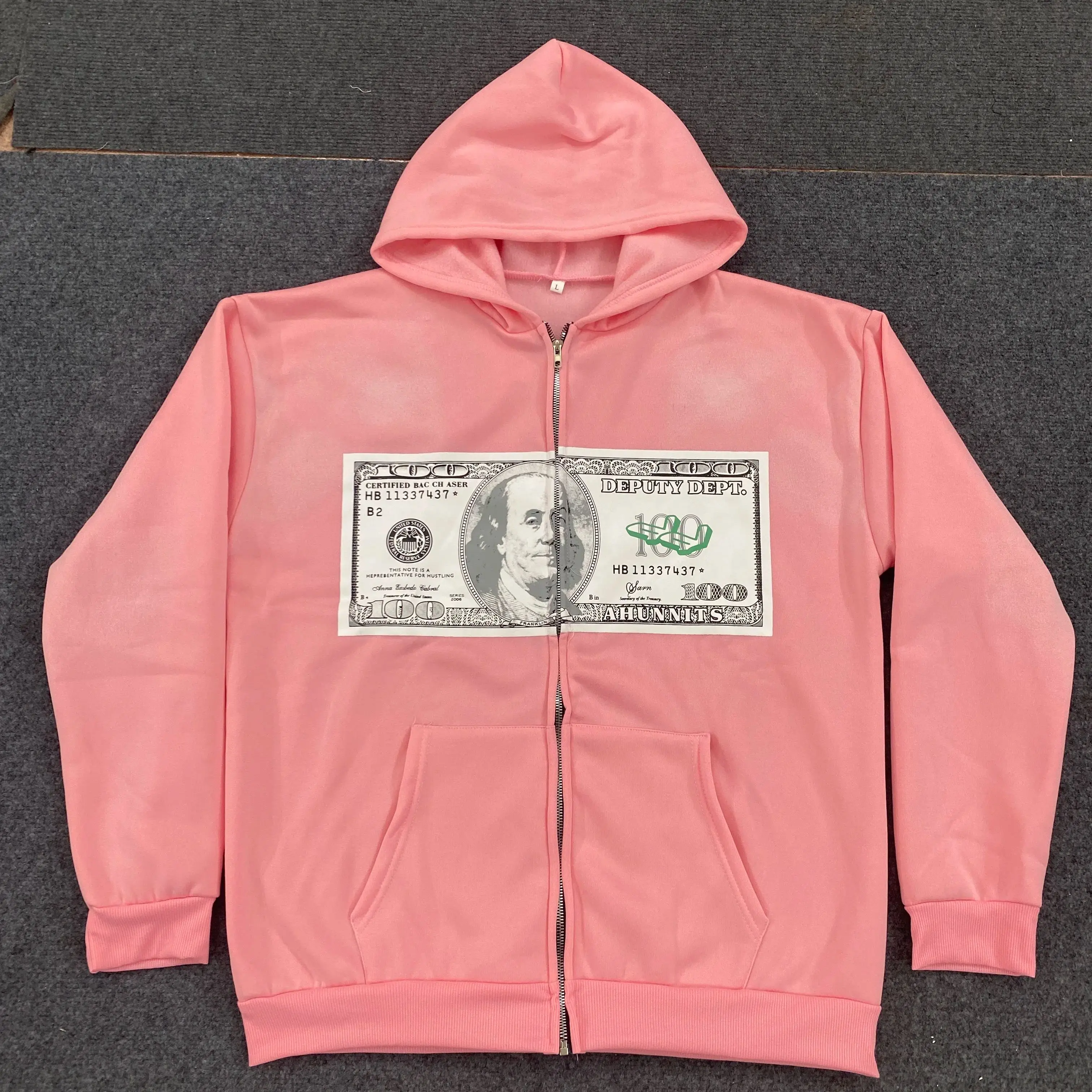 

Cardigan hoodie loose fashion hip-hop style paper money printed sweatshirt pocket couple style