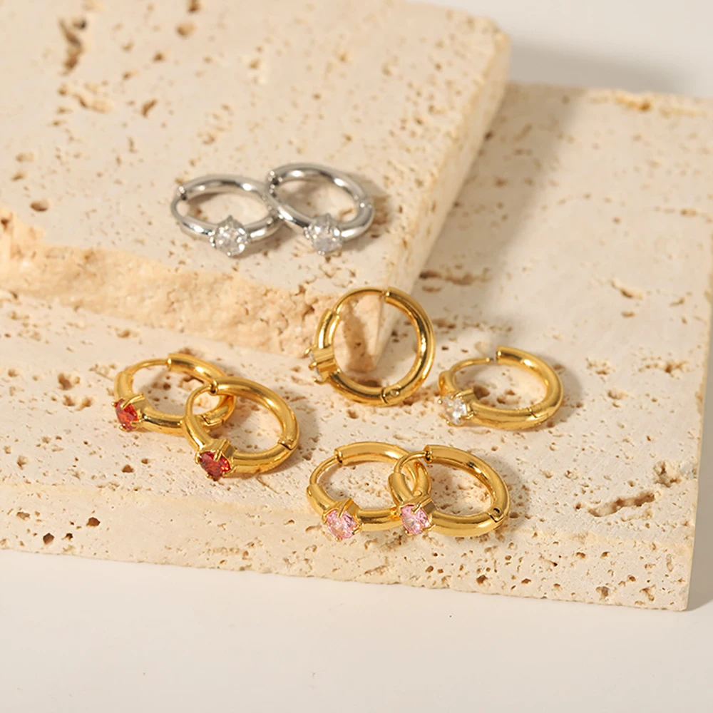 10 ملم زركونيا هوب أقراط للنساء الذهب اللون الفولاذ المقاوم للصدأ كريستال إسقاط أقراط #1