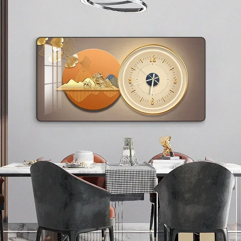 Decorative painting light luxury home rectangular clock wall painting modern minimalist restaurant rounded clock wall painting