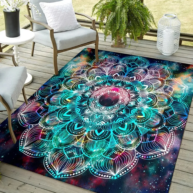 Mandala Flower Outdoor Rug, Anti-Slip Polyester Carpet,Bohemian Area Floor Mat,Morden Kitchen Mat, Entrance Doormat Decoration