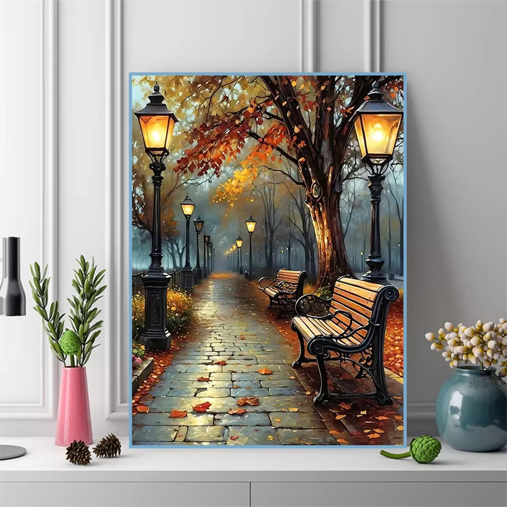 

DIY digital oil painting street landscape new arrival painting mosaic tree DIY home decoration