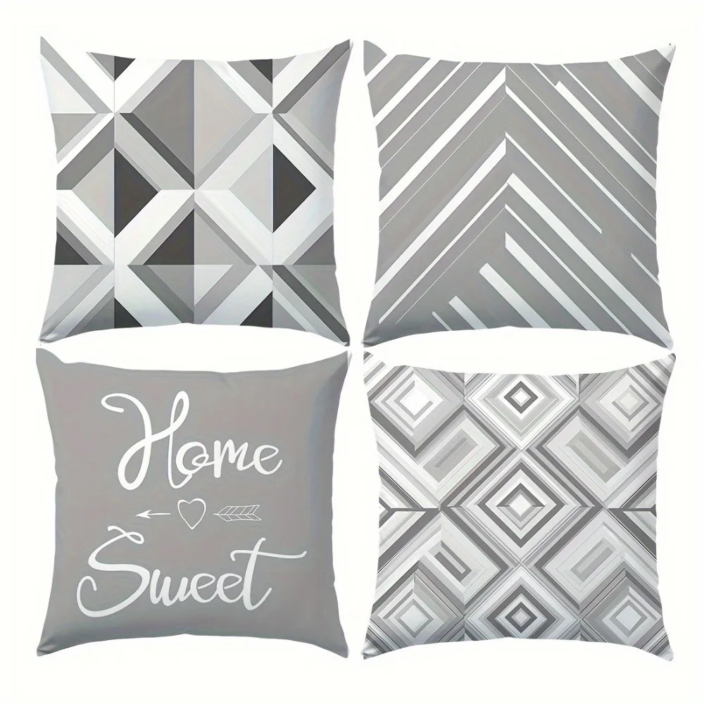 1PC 2D Flat Grey Geometric Home Sweet Home Throw Pillow Covers Modern Farmhouse Decorative Cushion Cases for Sofa No Pillow Core
