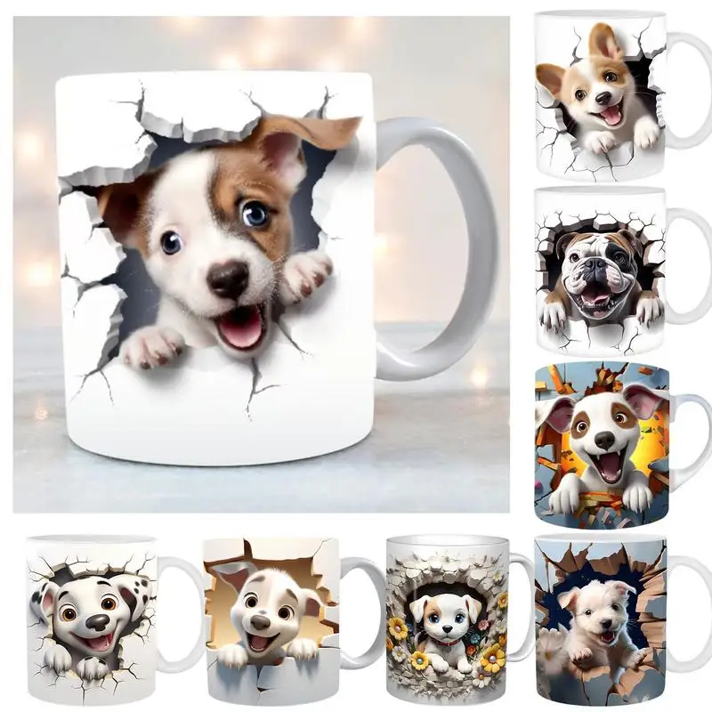 350ml Cute Dog Cup portable & leak-proof coffee mugs Hand-Painted Cartoon Ceramic Puppy Coffee Mug with Handle for home office