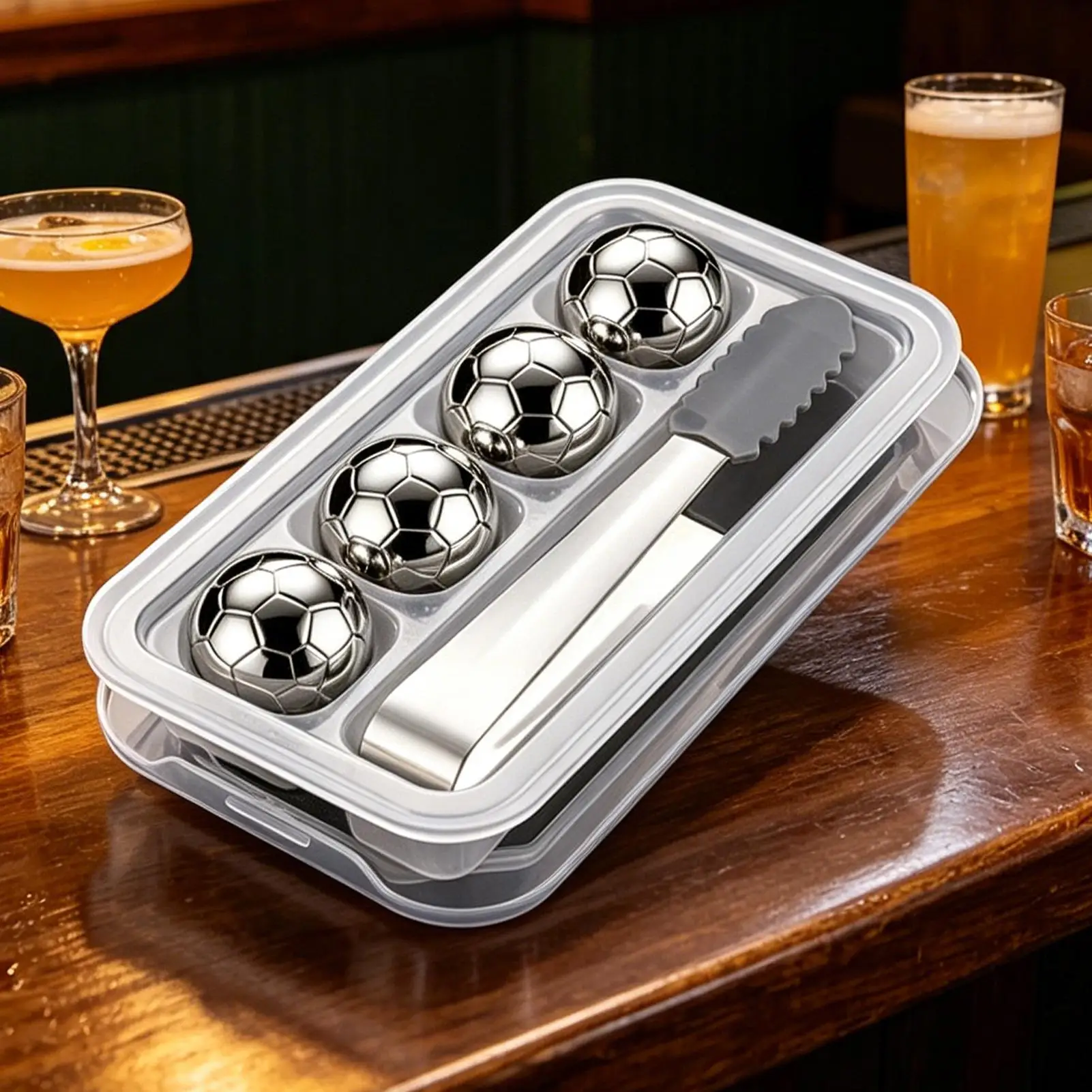 Metal Ice Cubes Reusable 4 Pieces Reusable Refreezable Round Football Metal Whiskey Stones Chilling Rocks For Housewarming - view 3