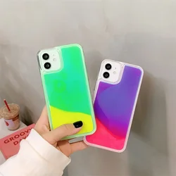 Yellow Purple Luminous Quicksand Case for iPhone 14 15 16 17 Pro Max Phone Covers Night Bright Liquid Funda Arena Movediza Shell