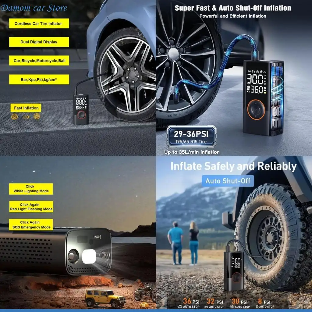 A2UC Fast Charging 4000mAh Battery Powered Air Compressor Pump With Digital Pressure Monitor For Car Bicycles Motorcycle Tires