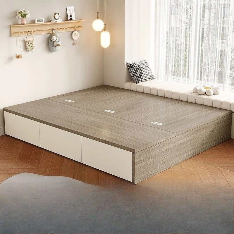 

Household Modern Simple Double Bed High Box Storage Bed Small Unit Floor Bed Single