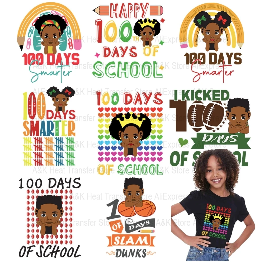 

Kids Clothes Stickers 100 Days of School Patches For Clothing DIY For Thermo Sticker T-Shirt Heat Transfer Parches Iron Transfer