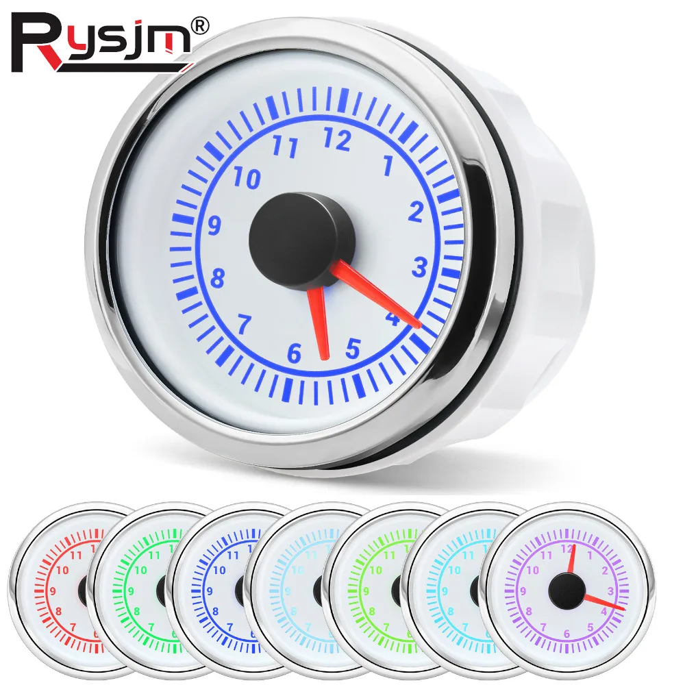 52mm Pointer Clock Gauge 0~12 Hours For Cars Boat Truck With 7 Colors LED Waterproof Clock Meter Car Gauges Boat clock 9-32V