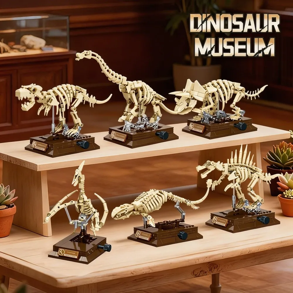 

GSF Dinosaur Skeleton Fossil Model Building Blocks Triceratops Velociraptor Dino Jurassic series Bricks for Children Toy